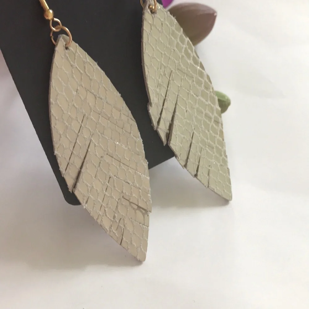 Gold Fringed Faux Leather Dangle Earrings - Picture 3 of 5